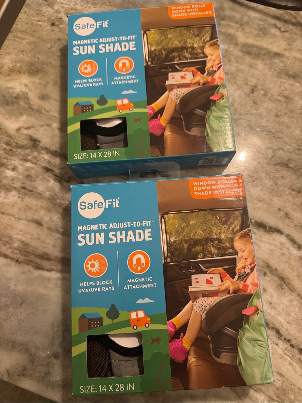 2 new SafeFit Magnetic Adjust toFit Sun Shade window roll down with shade instal